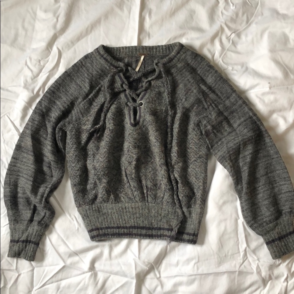 Free People gray lace up sweater